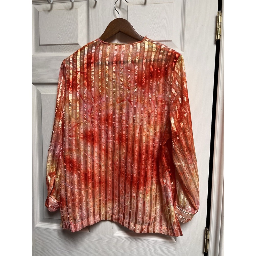 021-014 Altered Blouse Womens‎ Size Medium Pink Long Sleeve Sheer Button Down - Picture 2 of 6